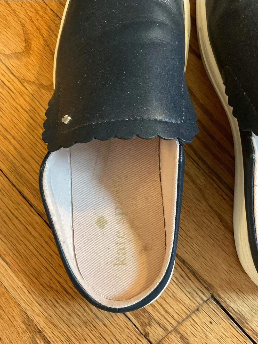 Kate Spade Dark Navy Leather Slip-On Loafers with White Sole